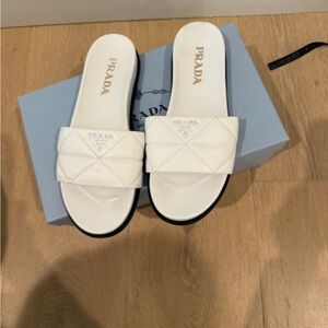 Prada Women's White Quilted Slide Sandals